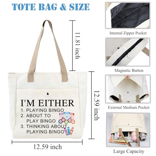 PLITI Bingo Tote Bag Bingo Lover Gift Bingo Player Gift Bingo Gambler Shoulder Bag Funny I'm Either Playing Bingo Quote Gift (I'm Either TBU) - Image 2