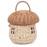 GON Design Pilzkorb aus Rattan – Handgeflochtener Mushroom Basket für Kinder | Aufbewahrungskorb mit Deckel | Kleiner Pilzkorb als Deko & Spielkorb – Natur Boho Stil