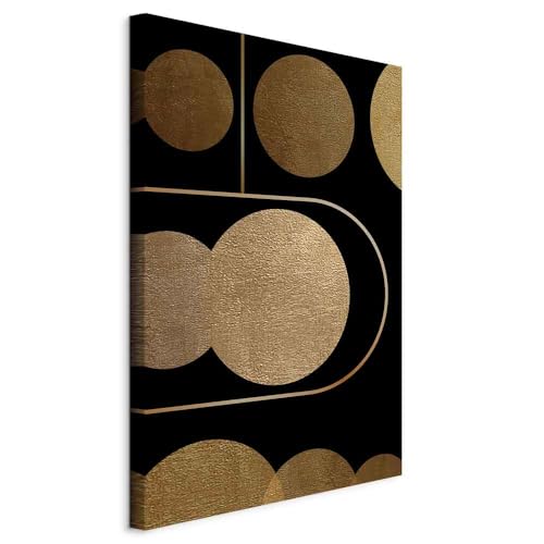 Tableau vertical abstrait haut de gamme cercles or et noir avec cadre unique