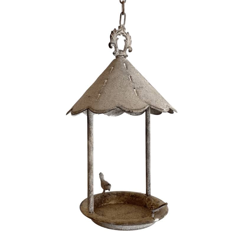 L'Héritier Du Temps Vogeltränke, zum Aufhängen, Pagode, Vogelbad, Kette, Tränke, Blech und Gusseisen, grau, 20 x 20 x 70 cm