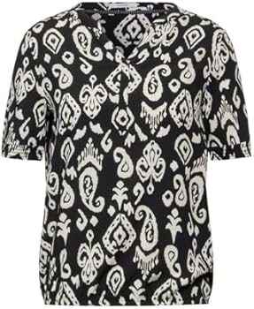 Gedessineerde blouse met gespleten hals voor dames in Grijs Gedessineerde blouse met gespleten hals voor dames in Grijs