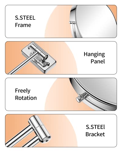 Gospire 9" Large Size Wall Mount Makeup Mirror With 1X/10X Magnification Double-Sided 360° Swivel Vanity Mirror，Chrome Polished Extendable Shaving Bathroom Wall Cosmetic Mirror For Men And Women #TOP4