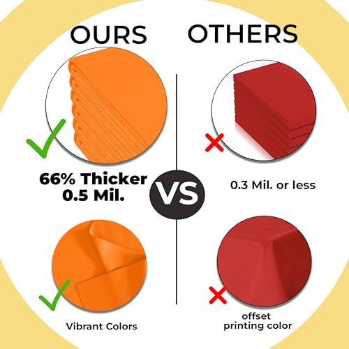 Image of Exquisite Orange Round Tablecloth 84 inch - 48 Pack | Plastic Tablecloth, Disposable Table Covers Round for Parties, Weddings, Holidays & Party Supplies