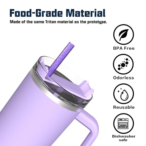 Image of Replacement Straw for Stanley Cup 40 oz 30 oz 64 oz Tumbler, 10 Pack Long Reusable Color Straws with Cleaning Brush, Dishwasher Safe, Plastic Straws for stanley cup accessories Purple