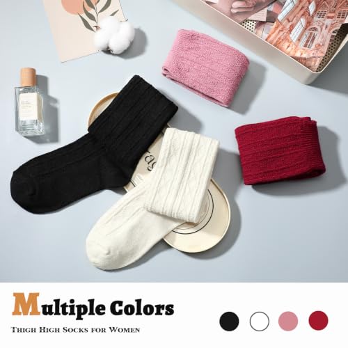 Image of Pleneal Thigh High Socks Womens Over Knee High Boot Socks Knit Leg Warmers