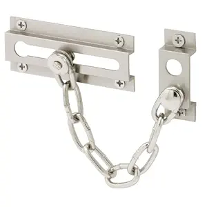 Defender Security U 10304 Chain Door Guard Door Chain Lock for Door and Home Security, 3-5/16?, Solid Brass Construction with a Satin Nickel Finish
