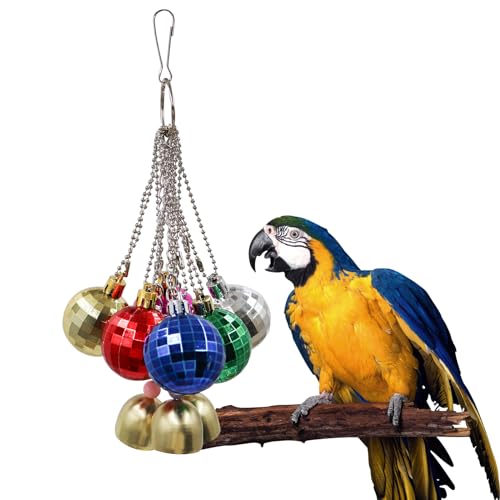 Jinkoozz Bird Toys - Parrot Ball With Bells, Colorful Chewing Toys, Cage Accessories for Parakeets, Cockatiels