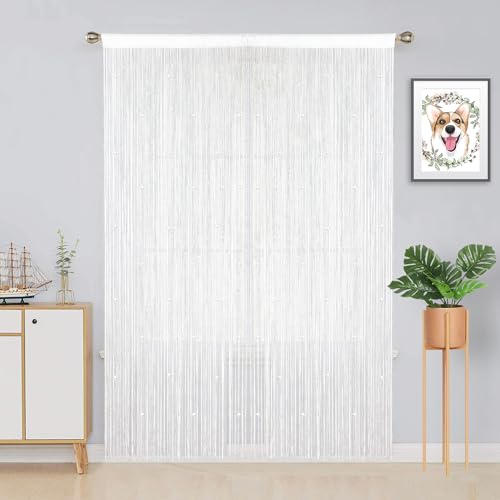 YIIBAII Beaded Curtain Beaded Curtains for Doorways Crystals Suitable for Interior Hanging Decoration and Partitions Closet Curtains (39"x79", White)