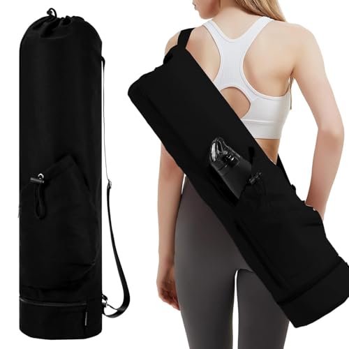 Oryqvane Yoga Mat Bag - Cargo Yoga Mat Carrier Bag w/Water Bottle - Black