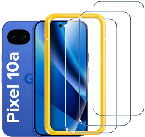 ivoler Protector de Pantalla para Google Pixel 10A, paquete de 3, con herramienta de fácil instalación, instalación en 30 segundos, dureza 9H, HD, anti rayado, anti burbujas