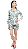  Bimba Femmes Full Sleeve Plume Imprimer Chemise De Nuit Et Shorts 2 Pcs Set - 44