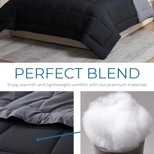 Image of Nestl 2 Piece Quilted Down Alternative Comforter Twin Size With 1 Pillow Sham - All Season Black /Grey Duvet Insert With Corner Tabs