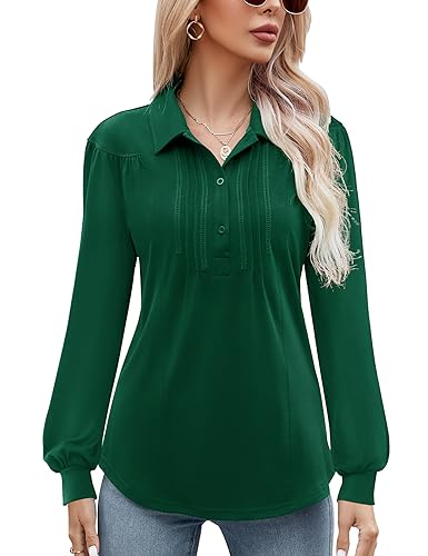 Micoson Polo Shirts for Women Long Sleeve Button Down Collared Tops Loose Casual Tunic Blouses