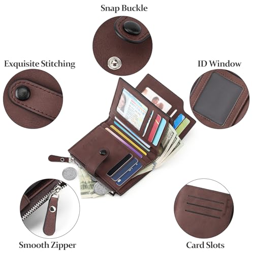 Image of Wallet for Men Large Capacity Leather RFID Blocking Trifold Wallet with 2 ID Windows and 15 Card Holders