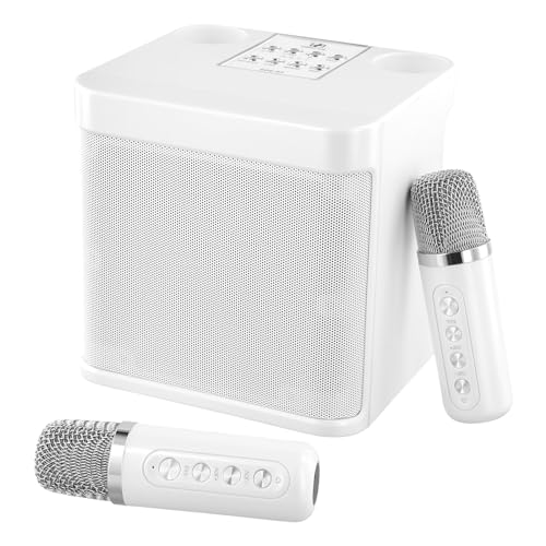 Jalann Karaoke Machine, Portable Karaoke Machine with 2 Wireless Microphones for Adults & Kids, Wireless PA System with Voice Changing Effects, Support Bluetooth, AUX, USB for Home KTV, Party (White)