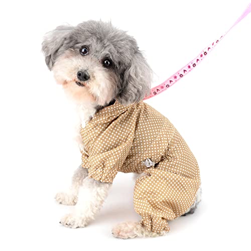 Ranphy Cute Puppy Dog Raincoat Four-Legged Waterproof All-Inclusive With Hat Waterproof Rain Jacket With Polka Dot And Leash Hole Small And Medium Dogs Pet Poncho Clothes, Beige, M #TOP3