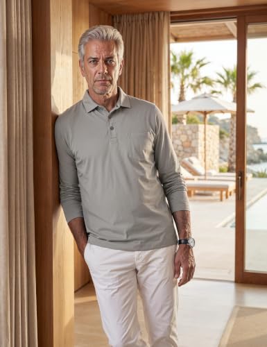 Image of Symbol Classic Men's Senior Wear Super Soft Cotton Stretch Polo | Regular Fit | Full Sleeve | Self Fabric Collar | Snap Buttons | Elderly Wear