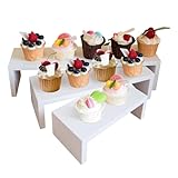 HPC DECOR 3PCS Wood Display Riser Stands- 8'' 12'' & 16'' Decorative Wooden Tabletop Tiered Display Risers for Cupcake Dessert- Modern Farmhouse Nesting Display Risers for Home, Restaurant & Party