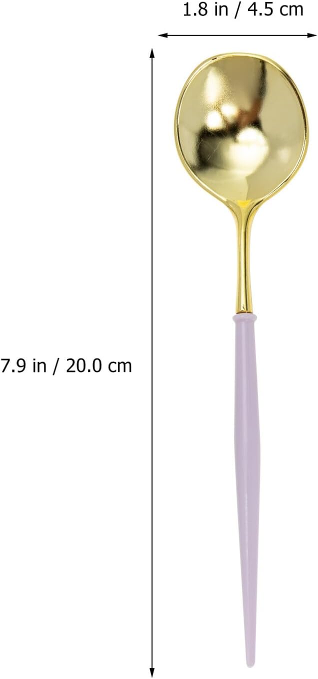 Disposable Purple Party Tableware Set 24pcs Gold-plated Plastic Knife Fork Spoon, Cake Flatware for Birthday Parties and Picnics, Multipurpose Plastic Cutlery and Dessert Utensils
