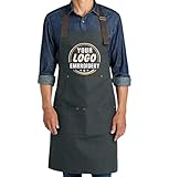 TEEAMORE Custom Workwear Apron with Pockets Logo Text Embroidered for Women Men Chef Kitchen Cotton Adjustable Straps Charcoal