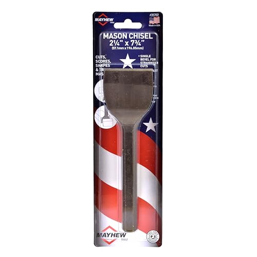 Image of Mayhew Tools 35702 Mason Chisel, 2-1 /4 inch x 7-3 /4 inch Carded, Shot Blast Finish