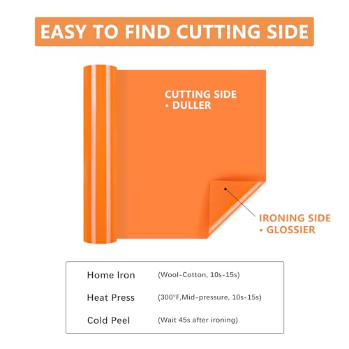 Image of HTVVETUR Orange HTV Iron on Vinyl 12Inch by 35ft Heat Transfer Vinyl for T-Shirt HTV Rolls for All Cutter Machine - Easy to Cut & Weed (35ft, Orange)