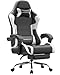 Dowinx Gaming Stuhl Bürostuhl Massage Gaming Sessel mit höhenverstellbaren Linkage-Armlehnen, ergonomischer Gamer Stuhl mit Fußstütze, gepolstert Gaming Chair 150° neigbar bis 180 kg, Weiß