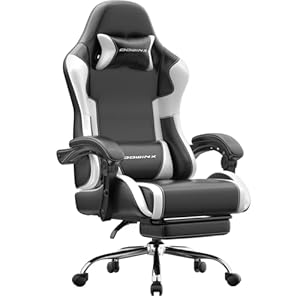 Dowinx Gaming Stuhl Bürostuhl Massage Gaming Sessel mit höhenverstellbaren Linkage-Armlehnen, ergonomischer Gamer Stuhl mit Fußstütze, gepolstert Gaming Chair 150° neigbar bis 180 kg, Weiß