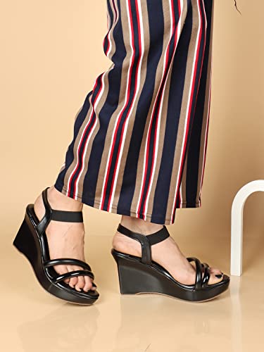 Image of XE Looks Women's High Heel Wedges Sandal | Stylish and Comfortable Thong Strap Slip-On Sandals | Soft Cushioned Sole and Open Toe Heels for Casual Office and Formal Wear