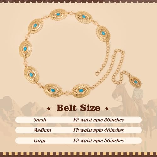 XZQTIVE Women Boho Chain Belts For Dresses Jeans Western Cowgirl Waist Links Belt Adjustable Metal Concho Belt4