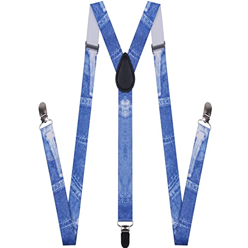 Image of Suspenders for Men and Women Adjustable Elastic 1 inch Wide Leather Heavy Pants Strong Metal Clips Suspender Costume