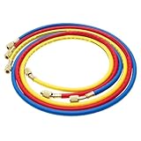 3 Piezas Refrigerante Manguera Carga para R134a, 1/4 SAE Rosca Manómetro Colector Refrigerante, Tres Colores Mangueras Flúor Rellenas Aire Acondicionado, Herramienta Tubos para Reparación Automóviles