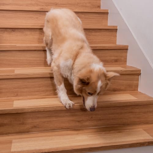 Spurtar Treppenstufen Matten Antirutsch Treppe, Transparent Treppenteppich Selbstklebend Stufenmatten innen 15 Stück für Holzstufen Boden Antirutschmatte Klebeband Pads, 10 x 60 cm