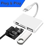 SD Kartenleser 4 in 1 Card Reader [SD-MicroSD-USB-PD] Kartenleseradapter kompatibel für iPhone XS, XR, XR Max, X, 8, 8 Plus, 7, 7 Plus, iPad Air, 2, iPad kompatibel mit iOS 12 (Weiß)