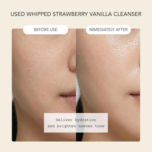 Image of Whipped Korean Skincare Face Wash, Doubles as a Face Mask, Strawberry Vanilla, Hydrating Vegan Facial Cleanser for Dry Skin with Niacinamide, Hyaluronic Acid, Ceramide, Cleanser for Sensitive Skin