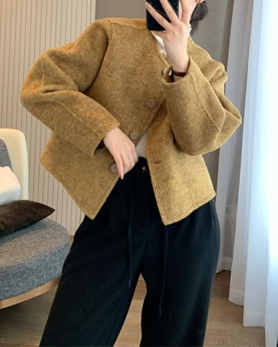 CHARTOU Women Crop Pea Coat Dressy Lady Jacket Short Winter Wool Blend Overcoat with Pockets2