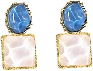 Stud Earrings for Women | Blue & White Square Design | Korean Style Marble Effect Earrings | Fashion Jewelry for Daily & P... Price In India