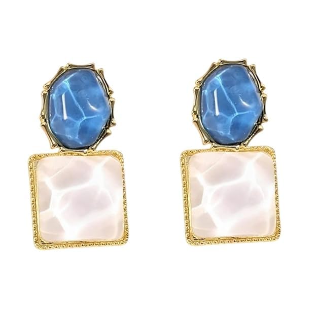 Stud Earrings for Women | Blue & White Square Design | Korean Style Marble Effect Earrings | Fashion Jewelry for Daily & P... - Review, Price and Buying Guide