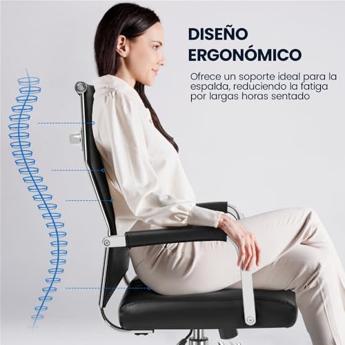 Miniatura 4 de Yaheetech Silla de Oficina Silla con Respaldo Alto Silla para Hogar Oficina Silla Ergonomica Tapizada PU Capacida de Carga 136 KG Negra
