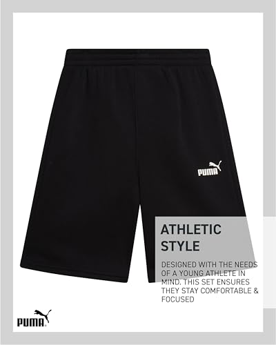 Image of PUMA Boys' Shorts Set - 2 Piece Soft Fleece Matching Athletic Pullover Hoodie Sweatshirt and Shorts for Boys (Sizes 8-16)