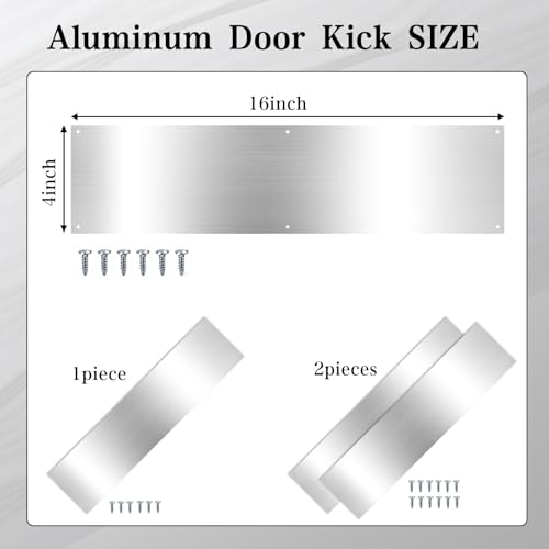 2 PCS Aluminum Door Kick Plate, 4''X16'' Door Push Plate, Door Handle Hole Cover Plate, Protects Door from Damage, Filler Push Plate for Interior/Exterior Door, Dog/Cat Door, Garage Door, Cabinet Door