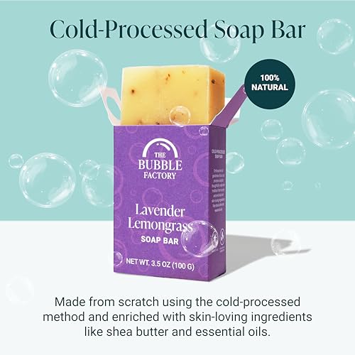 Image of Handmade Natural Bath & Body Soap Bar, Vegan, All-Natural, Palm Oil Free, Made in USA with Shea Butter + Essential Oils, Lavender Lemongrass, 3 Bars