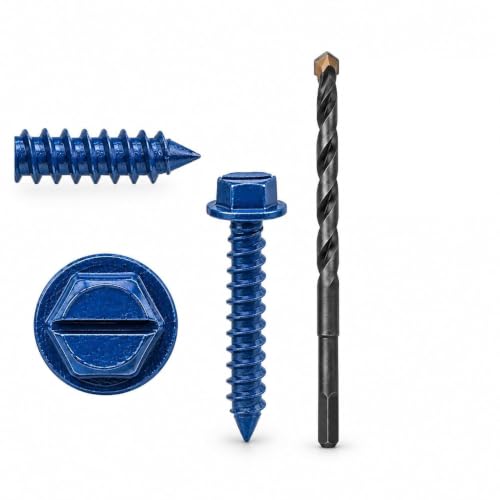 BCP Fasteners 1/4' x 1-3/4' Hex Head Diamond Tip Concrete Screws, 100 Pack
