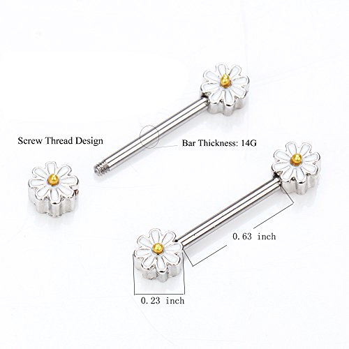 Bodya Pair Cute Double Enamel Spring Daisy Flower Nipple Barbell Ring Piercing Bar Stainless Steel 14G #TOP2
