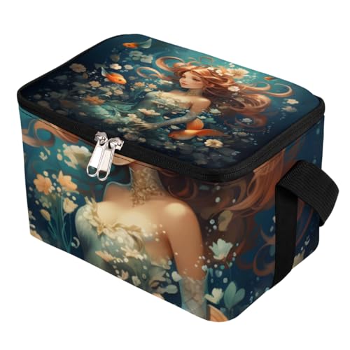 GzLeyigou Lunch Bags for Women Men 9 Cans,Pretty Mermaid Princess Hot & Cold Food Delivery Bag Insulated Grocery Bag Insulated Lunch Box Mermaid Cooler Bag for Office Work Picnic Beach