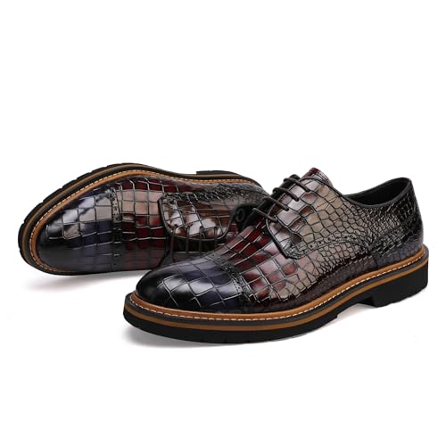 Image of Loafers for Men,Leather Crocodile Pattern Oxfords Business Formal Brogue Dress Shoes, Two Color Mix