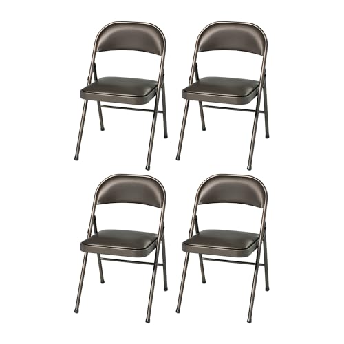 MECO Sudden Comfort Deluxe Cinnabar Vinyl Seat Padded Folding Chair with Steel Frame and Contoured Backrest for Indoor Outdoor Use, (Set of 4)