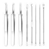 7 Stück Mitesserentferner, Pickel Ausdrücken Werkzeug, Blackhead Remover, Mitesser Entferner, Pickel Werkzeug-Set, für Akne, Inklusive Tragbarer Aufbewahrung