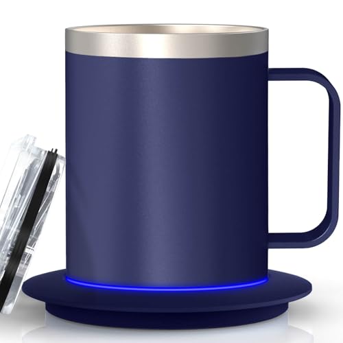 YIMUBREEZ Self Heating Coffee Mug for Desk,Heated Cup with 10Hrs Auto Shut Off, USB Powered Mug Warmer Set (12oz-Royal Blue)