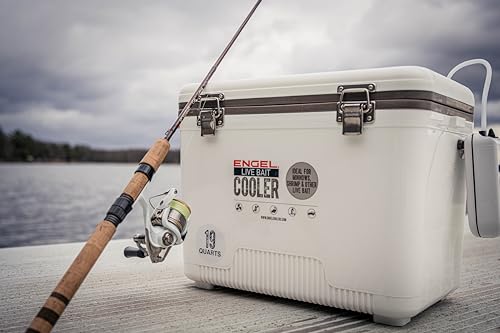 Image of Engel Live Bait Cooler Box with 2nd Gen 2-Speed Aerator Pump - Portable Fishing Station & Minnow Bucket for Shrimp & Other Live Fish with Aerator - ENGLBC-N